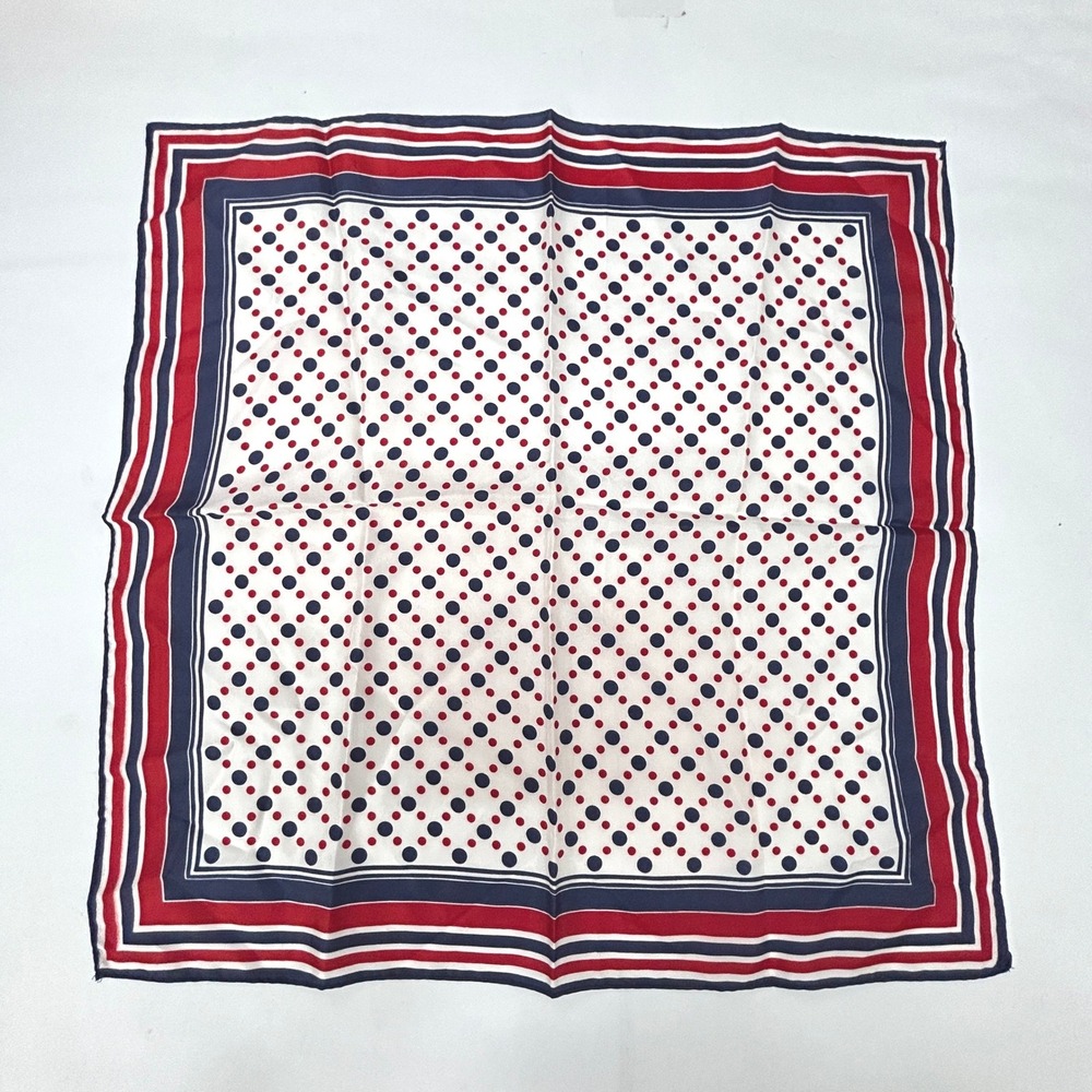 Preppy Nautical Red White Blue Polka Dot Square Neck Scarf Retro Americana